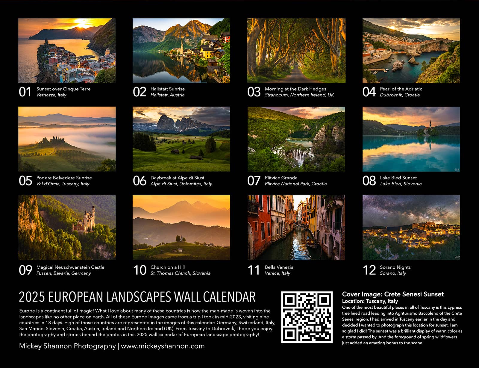 2025 European Landscapes Wall Calendar Back Cover