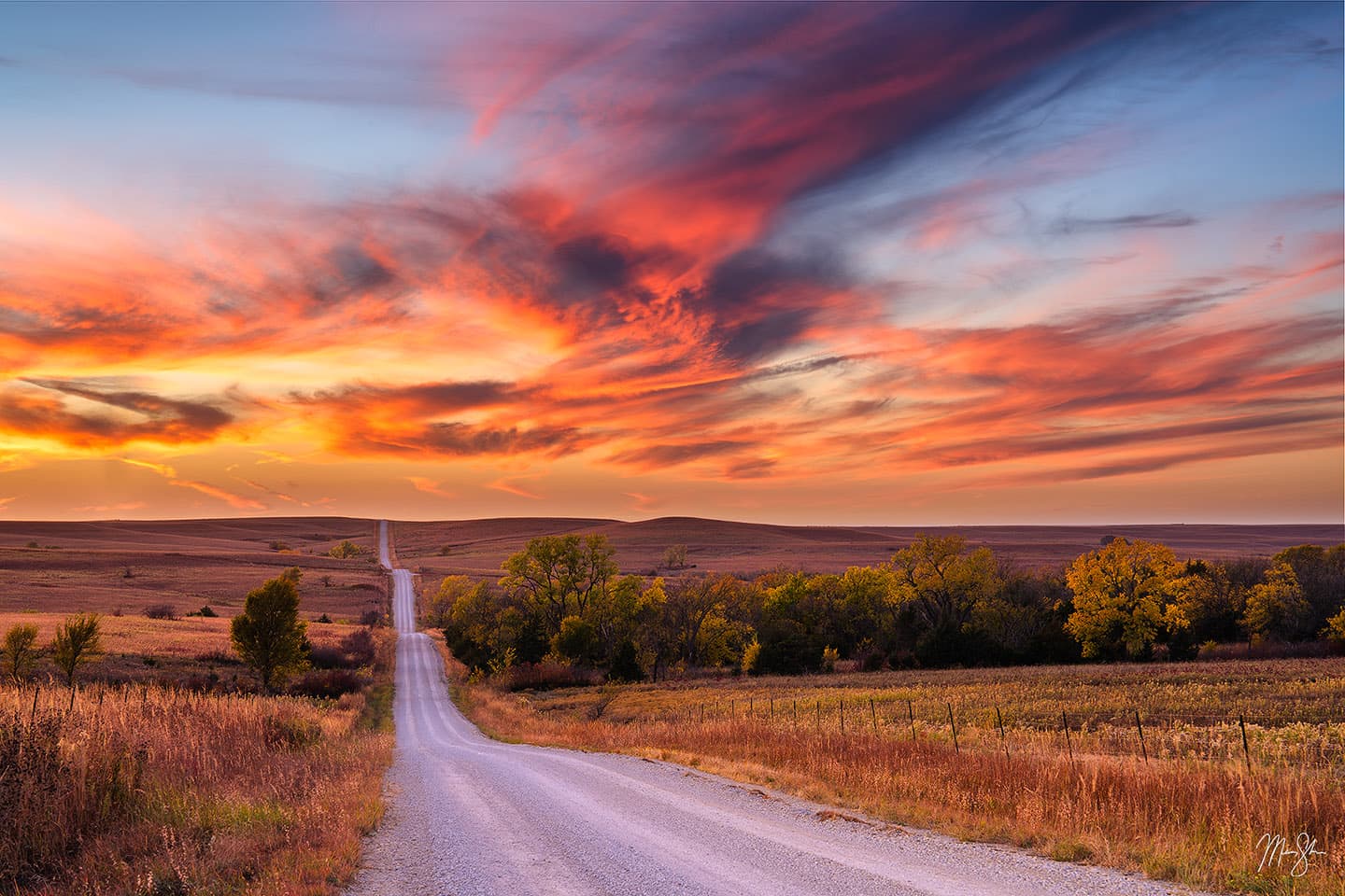 Country Road Autumn Sunset - Flint Hills, Waubansee County, Kansas