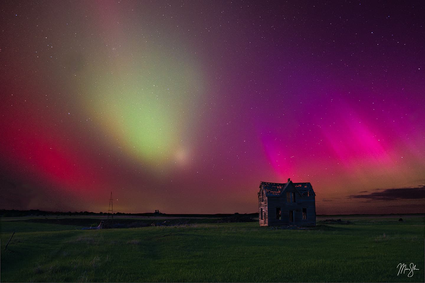 Northern Lights over the Old Marquette Farmstead - Marquette, KS