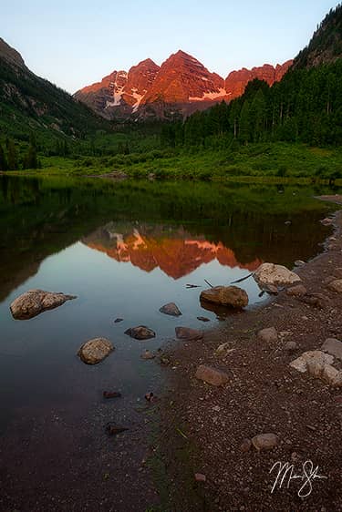 Maroon Bells Summer Sunrise Reflection Maroon Lake Aspen Colorado