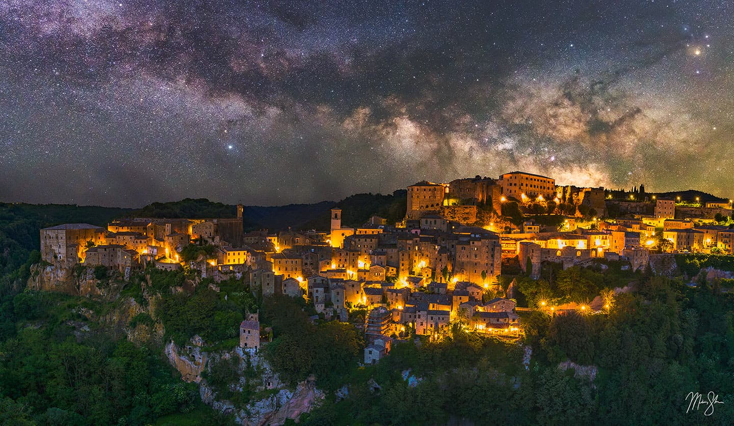 Sorano Nights: The Milky Way rises over the Tuff town of Sorano, Italy in Tuscany