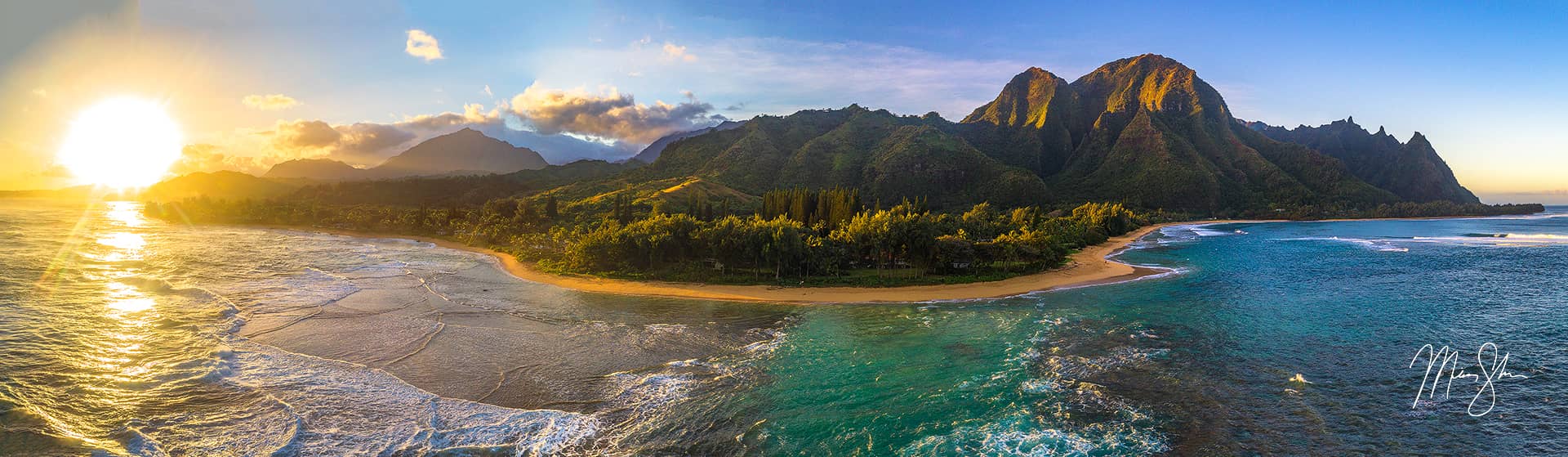 Tunnels Beach Sunrise Panorama  Tunnels Beach, Kauai, Hawaii  Mickey Shannon Photography